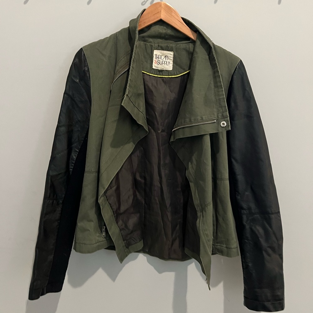 Thread & Supply Army Green Leather Jacket